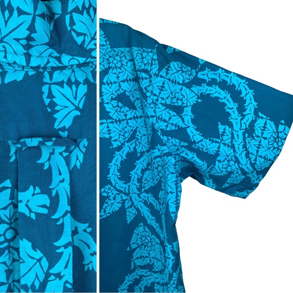 VTG Hawaiian Heritage Allan James Teal Blue Aloha Print Button up Shirt - Picture 4 of 4